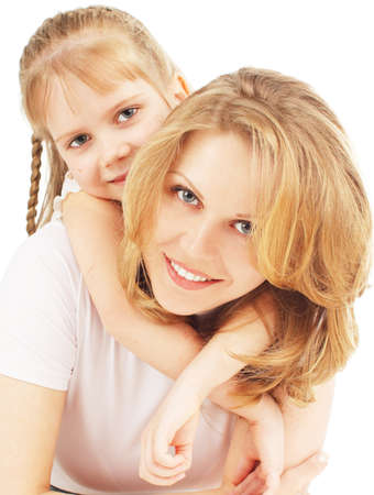Mother with daughter isolated on whiteの写真素材