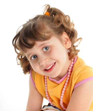Beautiful little girl isolated on white backgroundの写真素材