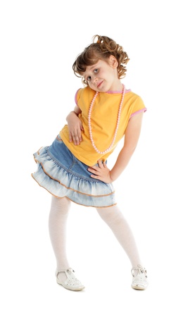 Beautiful little girl isolated on whiteの写真素材