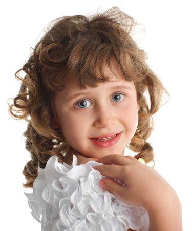 Beautiful little girl isolated on whiteの写真素材