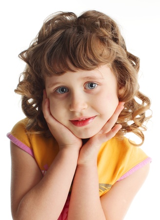 Beautiful little girl isolated on white backgroundの写真素材