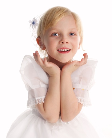 Beautiful little girl isolated on white backgroundの写真素材