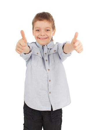 Smiling boy isolated on whiteの写真素材