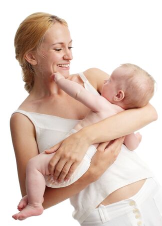 Mother with baby isolated on whiteの写真素材