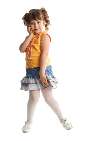 Beautiful little girl isolated on white backgroundの写真素材