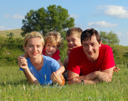 Happy family with two childrenの写真素材