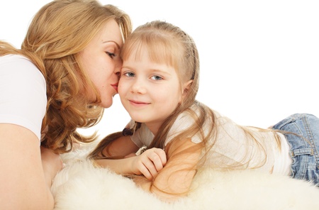 Mother with daughter isolated on whiteの写真素材