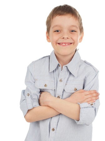 Smiling boy isolated on whiteの写真素材
