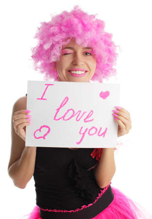 Sexual woman with message isolated on whiteの写真素材