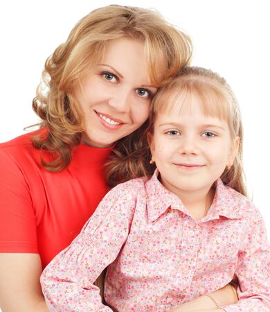 Mother with daughter isolated on whiteの写真素材