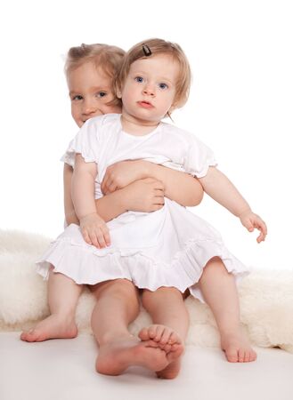 Beautiful girls on white backgroundの写真素材