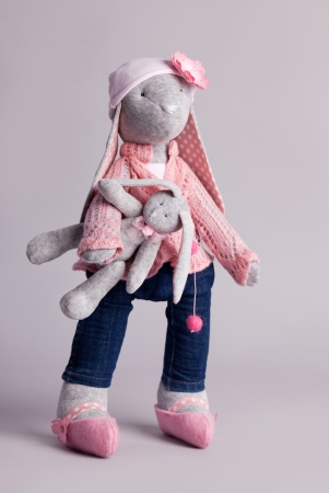 Soft toy on gray bakgroundの写真素材