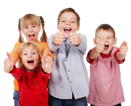 Happy children showing thumb up の写真素材