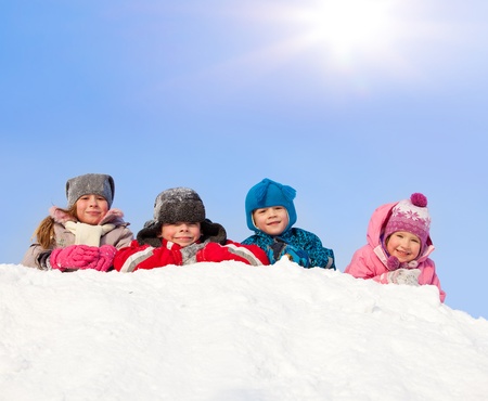 Children in winter. Happy kids on snowの写真素材