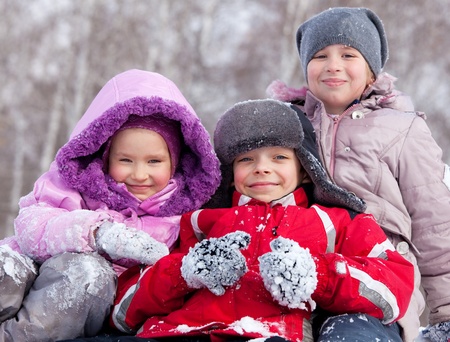 Children in winter. Happy kids on snowの写真素材