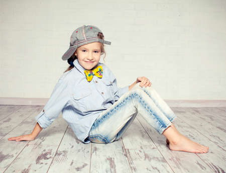 Fashion child. Portait girls studio shotの写真素材