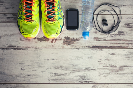 Accessories for sports, lying on the floor in a fitness clubの写真素材