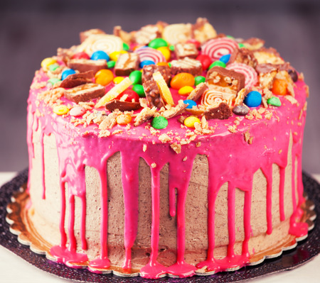 Beautiful big pink cake. Birthday cake