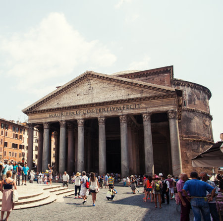 ROME, ITALY - JULY 10, 2015: Tourists visits the ancient Pantheon church, a temple for all Roman Gods on July 10, 2015, Rome, Italyのeditorial素材