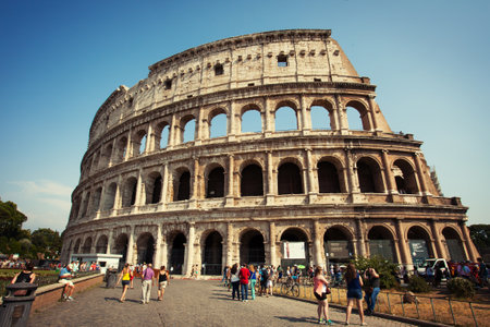 ROME, ITALY - JULY 10: Tourists visiting the Coliseum July 10, 2015. Famous place at Italy.のeditorial素材