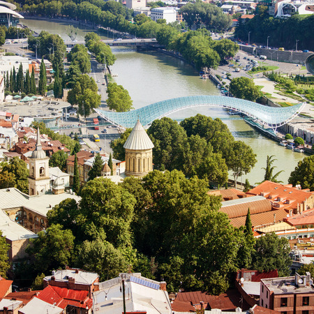 Top view of the old city of Tbilisi. Bridge Of Peace