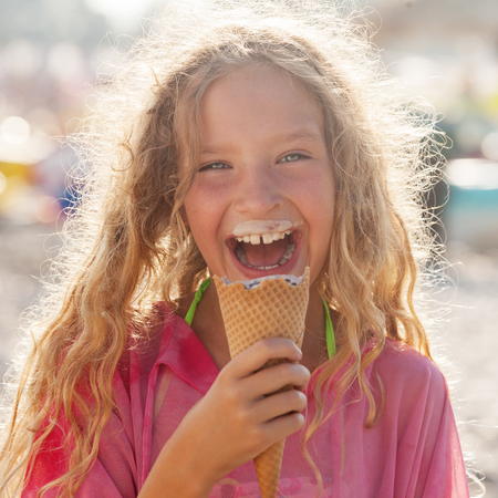 Child with ice creamの写真素材