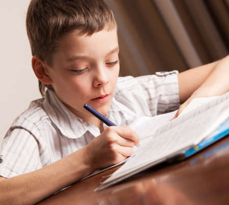 Boy doing homework. Child education