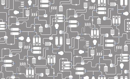 Seamless background of electrical scheme, technological process scheme on grey backgroundのイラスト素材