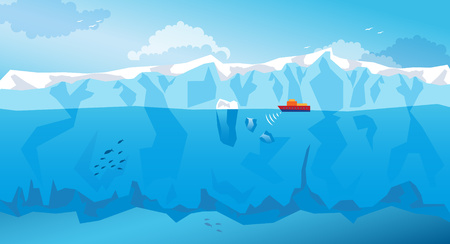 Background with long Iceberg and red ship. Vectorのイラスト素材