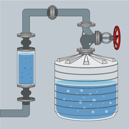 Infographics scheme with liquid, water tank and pipes. Vector illustrationのイラスト素材
