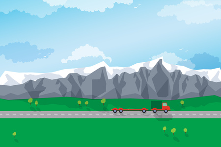 Winding road through a mountain landscape. Vector illustrationのイラスト素材