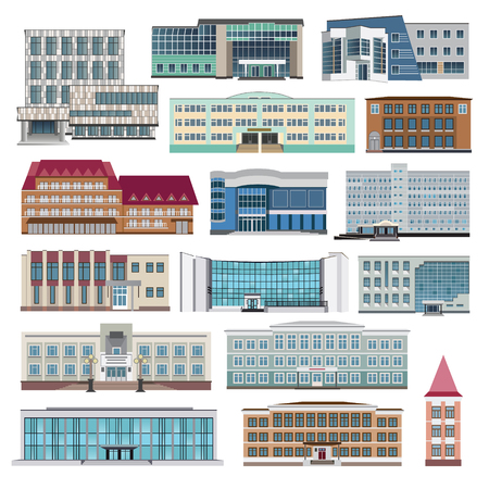 Set with modern houses, cottage and building flat. Vectorのイラスト素材