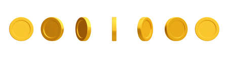 Rotating 3d gold coins, golden money set. Vector illustrationのイラスト素材
