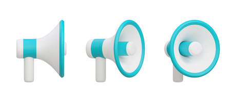 Set of 3d render realistic megaphone isolated on white background. Vector illustrationのイラスト素材