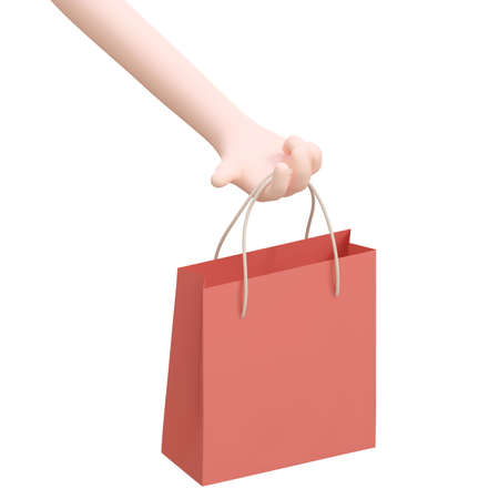 Hand holding a red paper shopping bag. Vector Illustrationのイラスト素材
