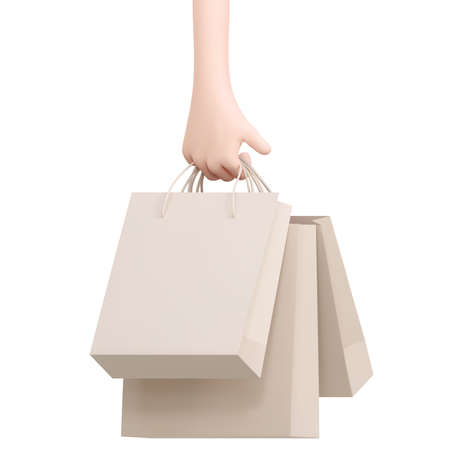 Hand holding a paper shopping bags. Vector Illustrationのイラスト素材