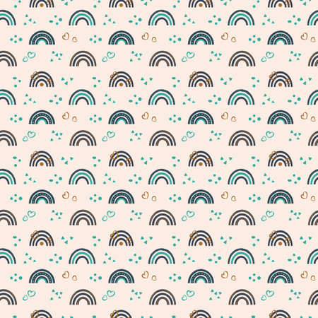 Seamless pattern with hand drawn boho rainbowのイラスト素材