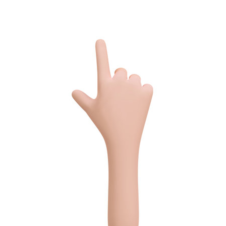 3D cartoon human hand with pointing up finger gesture. Touch or click icon. Alternate pointer to select the correct target. Realistic vector Illustration isolated on white backgroundのイラスト素材