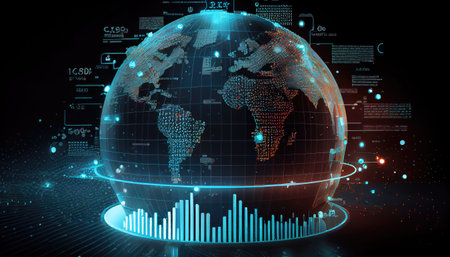 Business growth chart. Economic global map of the world. Generative AIの素材