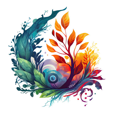 Watercolor abstract nature, the organic beauty of swirling pattern and vibrant colors in nature's tapestry, isolated background. Generative AIの素材