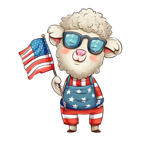 Watercolor happy cute patriotic sheep with American flag print, (Fourth) 4th of july Independence Day USA, isolated. Generative AIの素材