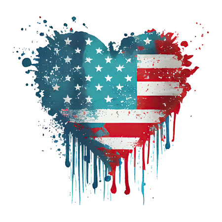 Watercolor happy cute patriotic heart with love, American flag print, (Fourth) 4th of july Independence Day USA, isolated. Generative AIの素材