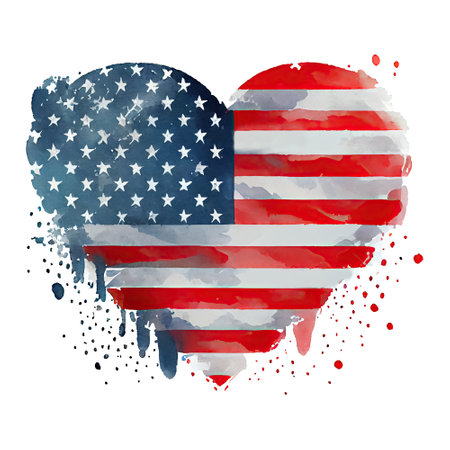 Watercolor happy cute patriotic heart with love, American flag print, (Fourth) 4th of july Independence Day USA, isolated. Generative AIの素材