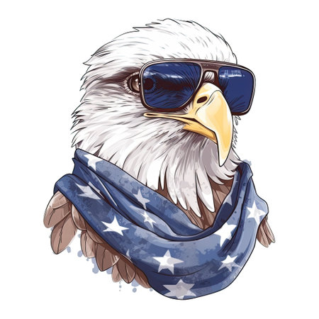 Watercolor happy cute patriotic eagle with American flag print, (Fourth) 4th of july Independence Day USA, isolated. Generative AIの素材