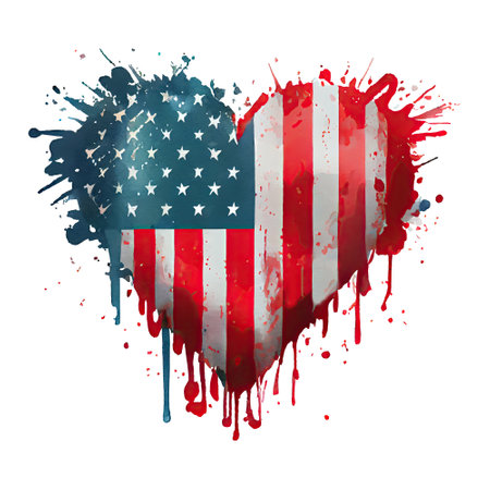 Watercolor happy cute patriotic heart with love, American flag print, (Fourth) 4th of july Independence Day USA, isolated. Generative AIの素材