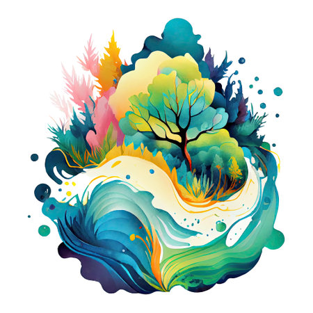 Watercolor abstract nature, the organic beauty of swirling pattern and vibrant colors in nature's tapestry, isolated background. Generative AIの素材