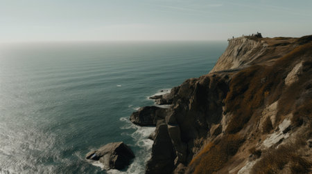 A cliff with a view of the ocean. Generative AIの素材