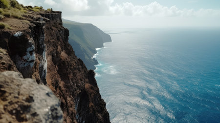 A cliff with a view of the ocean. Generative AIの素材