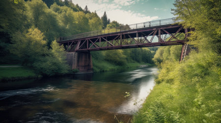 A bridge spanning a river. Generative AIの素材