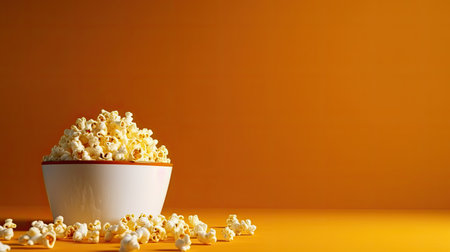 A bowl of popcorn. Web banner with copy space. Generative AIの素材